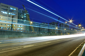 Image showing Highway traffic in Hong Kong at night