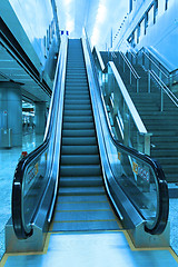 Image showing Moving escalator in subway station