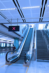 Image showing Moving escalator in train station