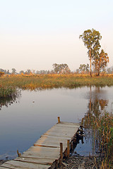 Image showing Lake with wooden pier