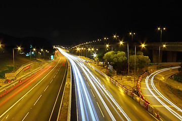 Image showing Traffic through downtown of Hong Kong at night