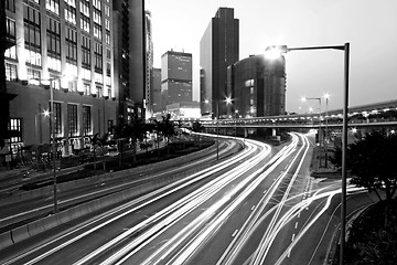 Image showing Traffic in Hong Kong at night in black and white toned
