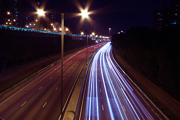 Image showing Traffic in highway of Hong Kong at night