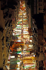 Image showing Temple Street with many booths in Hong Kong