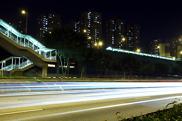 Image showing Traffic in highway of Hong Kong at night