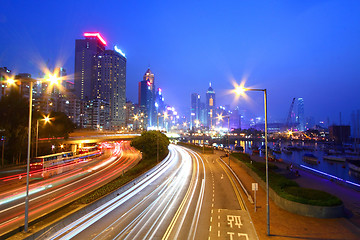 Image showing Traffic through downtown of Hong Kong at night