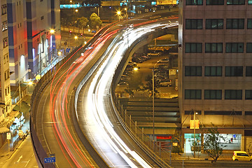 Image showing Traffic in highway of Hong Kong at night