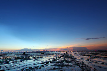 Image showing Coastal landscape at sunset in Hong Kong