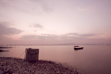 Image showing Sunset over the ocean in Hong Kong