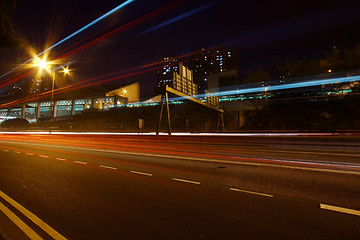 Image showing Modern city with night traffic