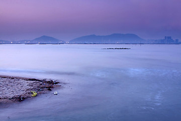 Image showing Sunset coast in Hong Kong at winter time
