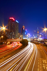 Image showing Traffic through downtown of Hong Kong at night