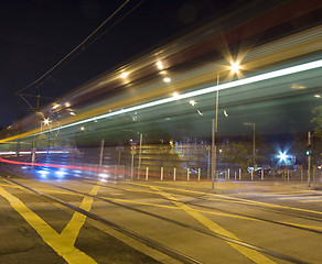 Image showing Light rail at night in Hong Kong