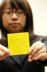 Image showing Businesswoman with success memo paper