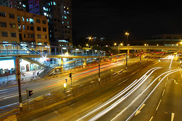 Image showing Traffic through downtown of Hong Kong at night