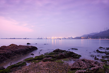 Image showing Sunset over the ocean in Hong Kong