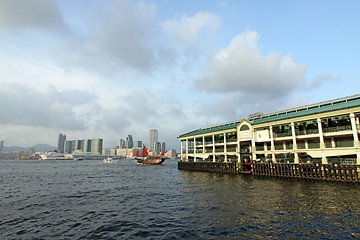 Image showing Hong Kong Ferry Pier and junk boat