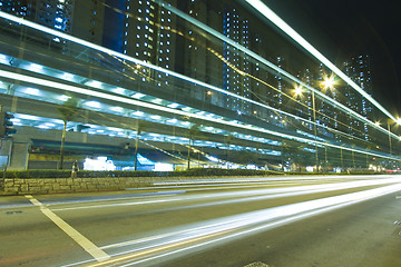 Image showing Traffic through downtown of Hong Kong at night