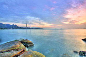 Image showing Sunset along the coast in Hong Kong