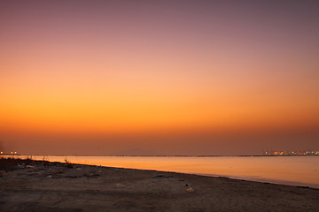 Image showing Sunset over the ocean in winter