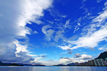 Image showing Coastal landscape over the ocean in Hong Kong