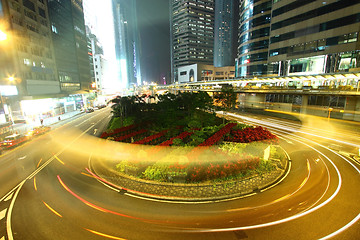 Image showing Roundabout traffic in Hong Kong at night