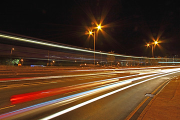 Image showing Traffic in highway of Hong Kong at night