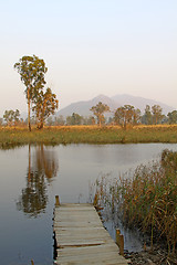 Image showing Lake with wooden pier