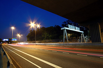 Image showing Traffic in highway of Hong Kong at night