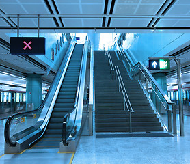 Image showing Moving escalator in train station