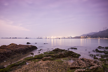 Image showing Sunset over the ocean in Hong Kong