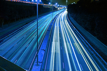 Image showing Traffic in highway of Hong Kong at night