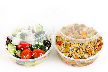 Image showing Prepared salads in takeout containers