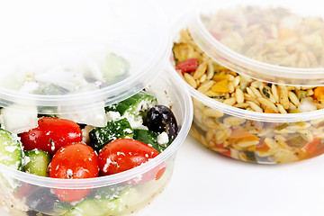 Image showing Prepared salads in takeout containers