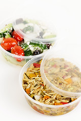 Image showing Prepared salads in takeout containers