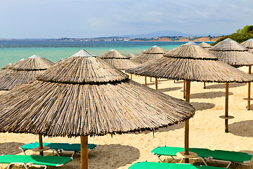 Image showing Beach umbrellas at resort