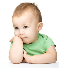 Image showing Portrait of a cute and pensive little boy