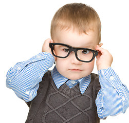 Image showing Portrait of a cute little boy wearing glasses