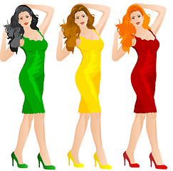 Image showing Beautiful woman in red yellow and green dress