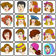 Image showing A set of different male and female hairstyles