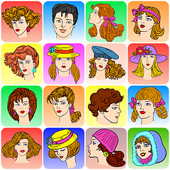 Image showing Set of various cartoon male and female faces.