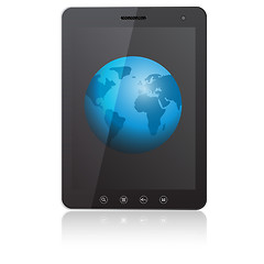 Image showing Tablet PC computer with globe screen