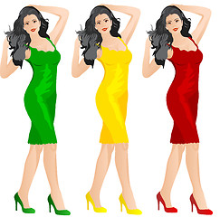 Image showing Beautiful woman in red yellow and green dress 