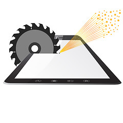 Image showing Tablet PC computer  a saws circular saws 