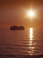 Image showing sunset and cruise ship
