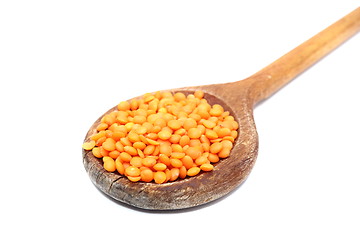 Image showing red lentil in old spoon