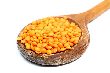 Image showing red lentil in wooden spoon