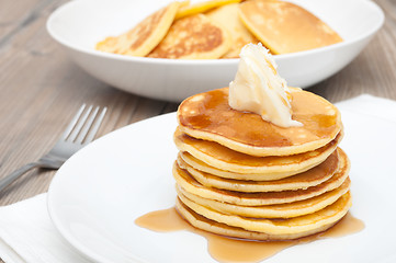 Image showing Pancakes With Butter and Maple Syrup