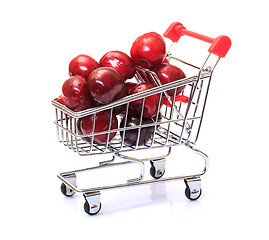 Image showing Shopping Cart with Ripe Cherries