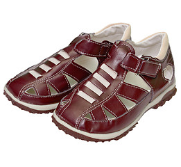 Image showing Brown leather sandals on white